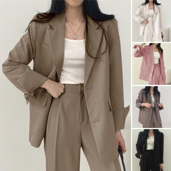 Calças femininas de duas peças Khaki terno jaqueta estilo de workwear 2023 primavera e outono o pequeno temperamento casual mulheres blazer