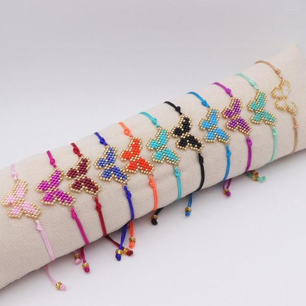 Strand frisado pulseira borboleta mão tecelagem bohemia corrente de maré ajustável simplicidade padrão arroz grânulo