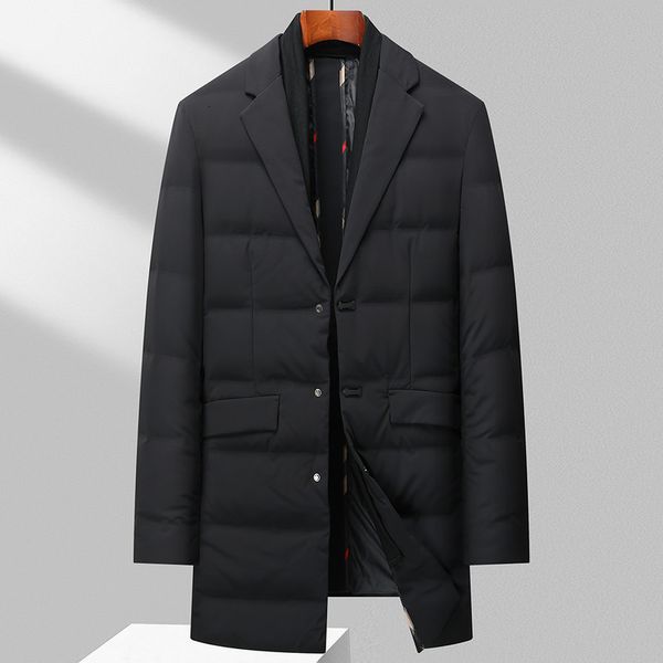 Herren-Daunenparkas, Wintermode, britischer Stil, lässig, locker, schmal, mittellang, Jacke mit abnehmbarem Schal, 90, weißer Entenblazer 230923