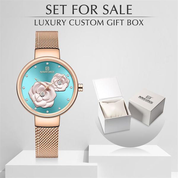 Neue NAVIFORCE Rose Gold Frauen Uhren Kleid Quarzuhr Damen mit Luxus Box Weibliche Armbanduhr Mädchen Uhr Set für 3319