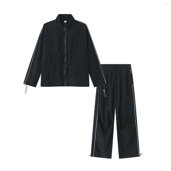 Tute da uomo 2023 moda coreana nera tuta da uomo casual giacca college pantaloni sportivi due pezzi design a righe sottili abbigliamento uomo