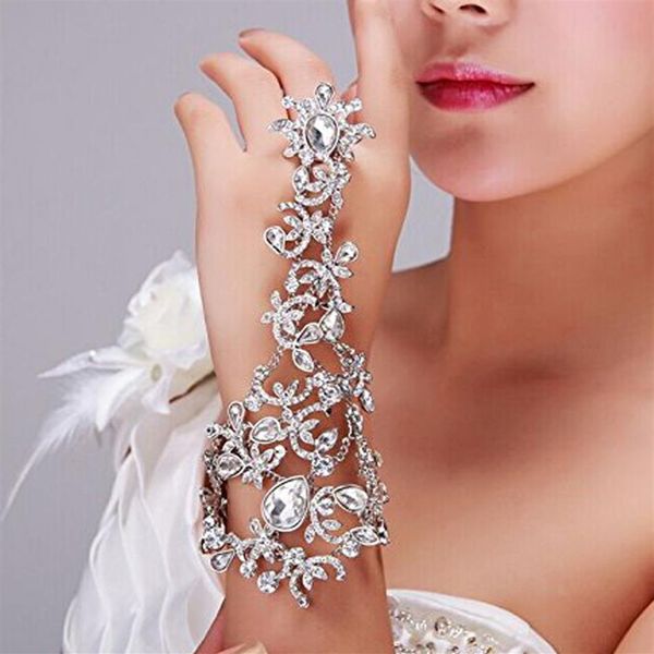 Moda feminina cristal strass pulseira braço corrente casamento nupcial luva mão corrente jóias luxo noiva pulso bracelets227v