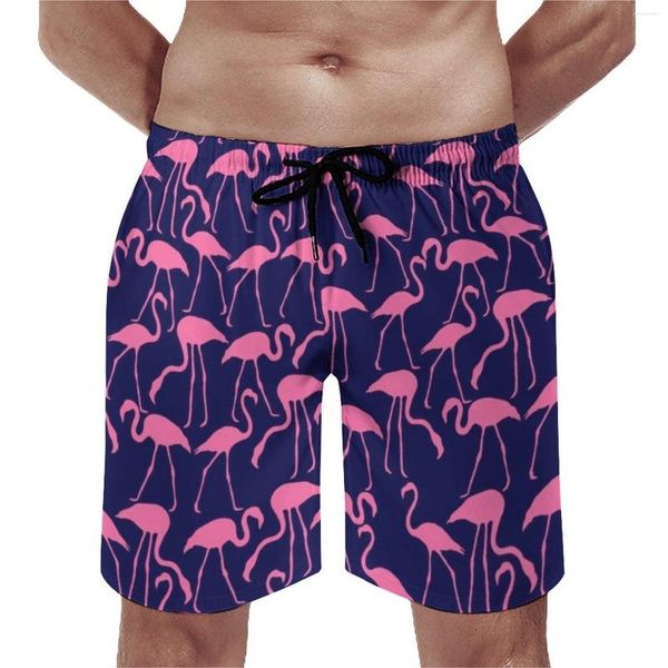 Мужские шорты розового и темно-синего цвета с фламинго для тренажерного зала, летние спортивные шорты с животным принтом, спортивные шорты для фитнеса, быстросохнущие плавки большого размера в стиле ретро