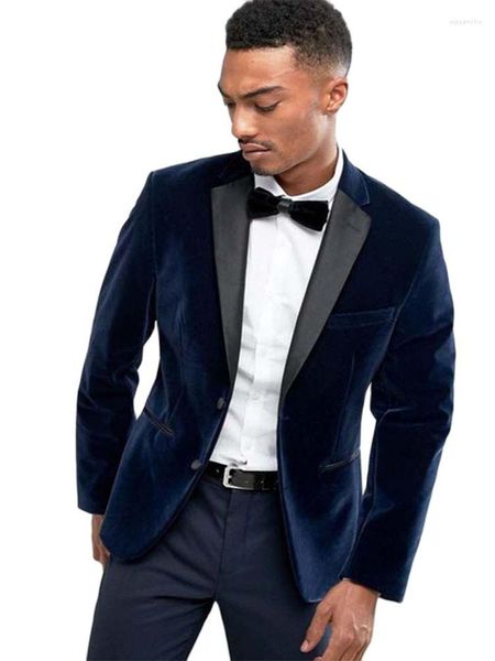 Ternos masculinos 2 peças, azul escuro, veludo, blazer, calças, slim fit, casaco, fantasia, casamento, noivo, baile, jaqueta, calças pretas