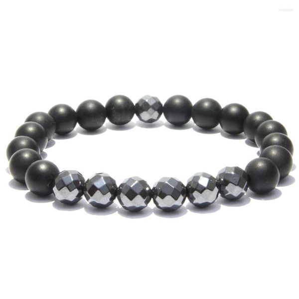 Strand MG1194 8 mm face hematita preto fosco ônix pulseira de pedras preciosas pedra natural energia frisada presentes para homens