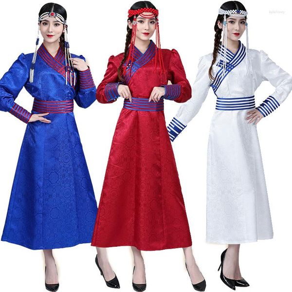 Ethnische Kleidung Frauen Elegantes Kleid Langarm Tang-Anzug Stil Asiatisches Kostüm Hochwertige Seidenmischung Mongolische Dame Robe