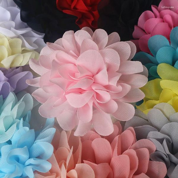 Fiori decorativi 5 pezzi 9 cm tessuto chiffon fatto a mano fiore di seta rosa per accessori per capelli fai da te abito da sposa collana spille decorazione