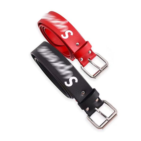 23SS BOX LOGO Cintura in pelle ripetuta Logo stampato Strato superiore Cintura in pelle di vacchetta Hip Hop Street Fashion Cintura rossa nera per uomo e donna