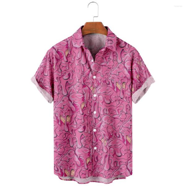 Camisas casuais masculinas havaianas para homens férias derreter design rosa manga curta verão praia tops respirável
