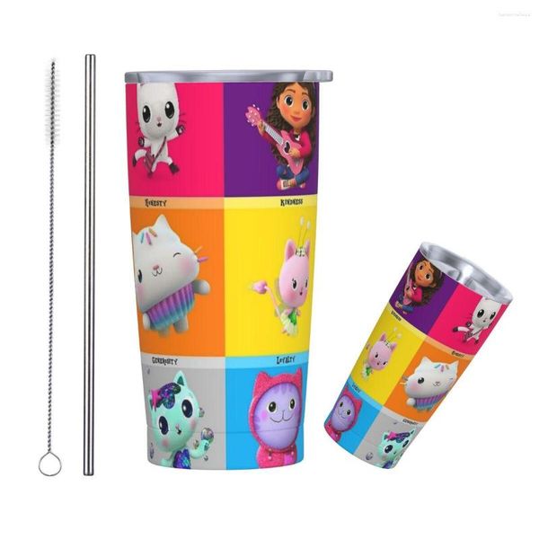 Tumblers Gabby's Dollhouse 20 Oz Tumbler Kitty Fantástico Vácuo Isolado Caneca de Café de Viagem Tampa de Palha de Aço Inoxidável