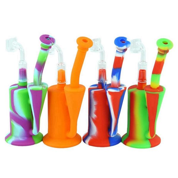 Cool Colorido Portátil Fumar Silicone Hookah Bong Pipes Kit Desktop Estilo Bubbler Erva Tabaco De Vidro Filtro De Unha Tigela Plataformas Petrolíferas Waterpipe Cigarro Titular