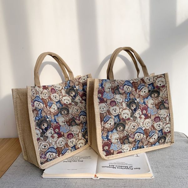 Borsa della spesa Borsa in lino Borse di grande capacità Lady Bear Stampata Casual Spalla Ragazze Viaggio quotidiano Donna Spiaggia 230923