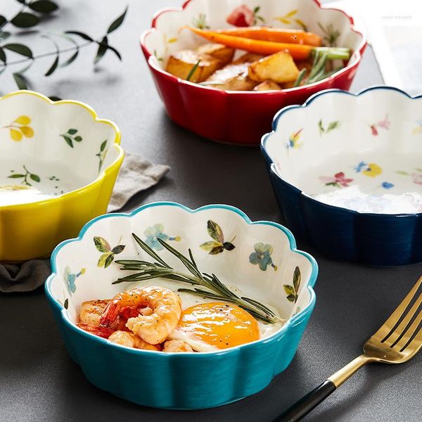 Teller Nordic Einfache Handbemalte Keramik Salat Kuchen Schüssel Bunte Porzellan Suppe Obst Spitze Reis Dessert Snack Geschirr