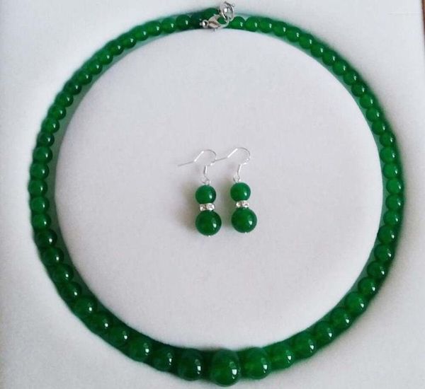 Catene moda 6-14mm genuino verde smeraldo rotondo gemme perline collana orecchini set 20