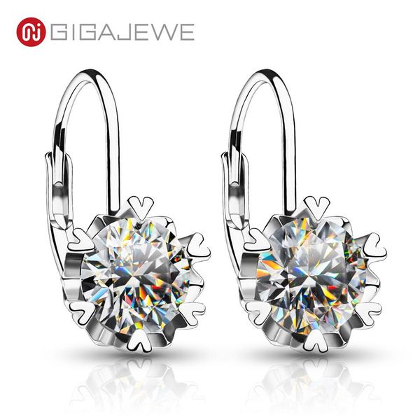 GigAjewe Moissanite EF Renk VVS1 SHOLLED Toplam 2CT 925 Gümüş Küpe 18K Altın Kaplama Elmas Testi Geçti Takı GMSE-0112574