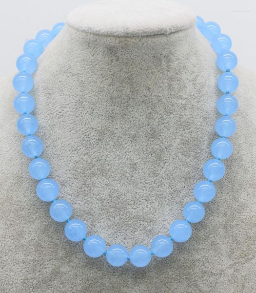 Цепочки из голубого нефрита, круглые 12 мм, ожерелье 17 дюймов, оптовая продажа, рождественский подарок