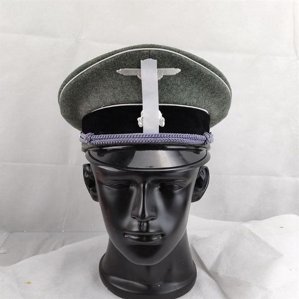 Berretti UFFICIALE DI FANTERIA D'ELITE TEDESCO BERRETTO CON VISIERA CAPPELLO MILITARE IN LANA E DUE DISTINTIVI IN METALLO ARGENTO1949