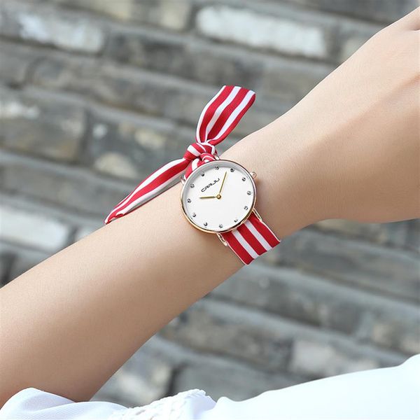 CRRJU nieuwe unieke dames bloem doek polshorloge mode vrouwen jurk horloge hoge kwaliteit stof horloge lieve meisjes armband watch228M