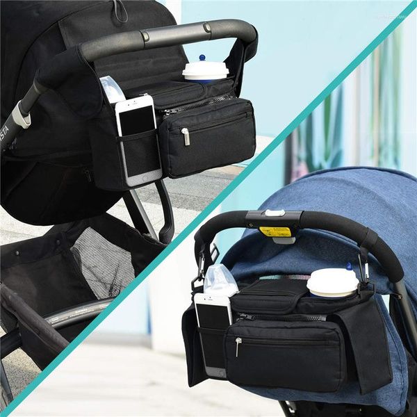 Kinderwagen-Teile, Universal-Organizer mit isoliertem Getränkehalter, abnehmbarer Handytasche, Schultergurt, passend für