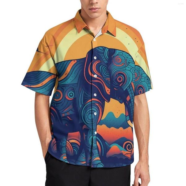 Camicie casual da uomo Camicia allentata elefante Uomo Spiaggia Grafica Astrazione Vibrante hawaiana Maniche corte Y2K Camicette oversize