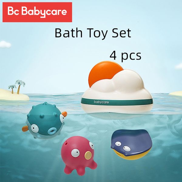Brinquedos de banho BC Babycare Baby Bath Toys Set 4pcs Squeeze Sound Bathing Shower Water Squirt Animais Float Rinser Toy Kids Gift BPA Free 230923