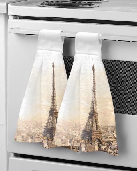 Asciugamano Torre Eiffel Edificio Città Mano Tessuto in microfibra appeso per bagno Cucina Asciugatura rapida