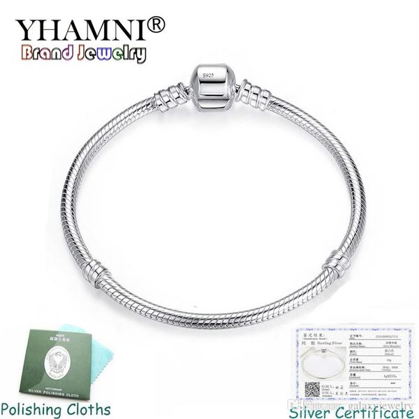 YHAMNI Fine 3mm Charm Bracciale a catena Pendenti e Ciondoli Argento 925 Bracciale originale Gioielli fai da te Regalo di San Valentino PB005237S