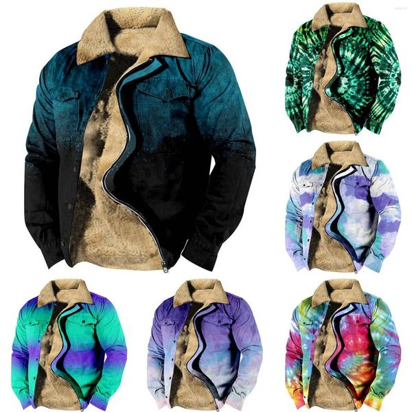Мужские куртки, мужские зимние теплые плюшевые толстые пальто, куртка с винтажным узором и принтом, отложной воротник, пальто на пуговицах, мужская верхняя одежда с флисовой подкладкой