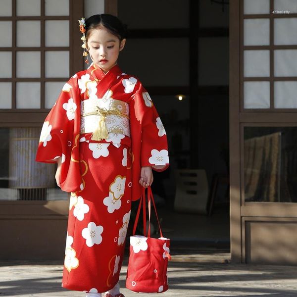 Abbigliamento etnico Giappone Ragazza Vestito Capretto Neonate Abiti Vestiti Kimono Abito Costume tradizionale giapponese Spettacolo teatrale 11506