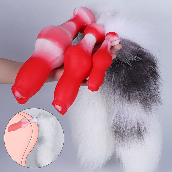 Giocattoli anali Dildo in silicone Coda lunga Plug Masturbatore ano Dilatatore Massaggiatore prostatico Butt Cosplay Sesso per giochi per adulti 230923