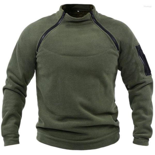 Herren-Kapuzenpullover, Winter-Stehkragen, Fleece-Pullover, einfarbig, taktische Outdoor-Jacke, Jagdkleidung, Reißverschlüsse, winddicht, verdickter Mantel