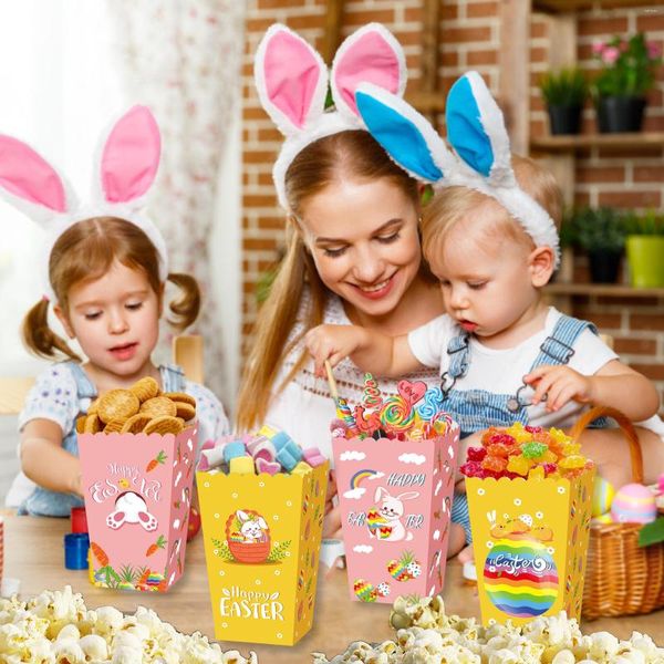 Geschenkpapier BM007 12 stücke Nette Cartoon Ostern Party Papier Popcorn Boxen Kekse Süßigkeiten Taschen Für Kekse Snack Backzubehör