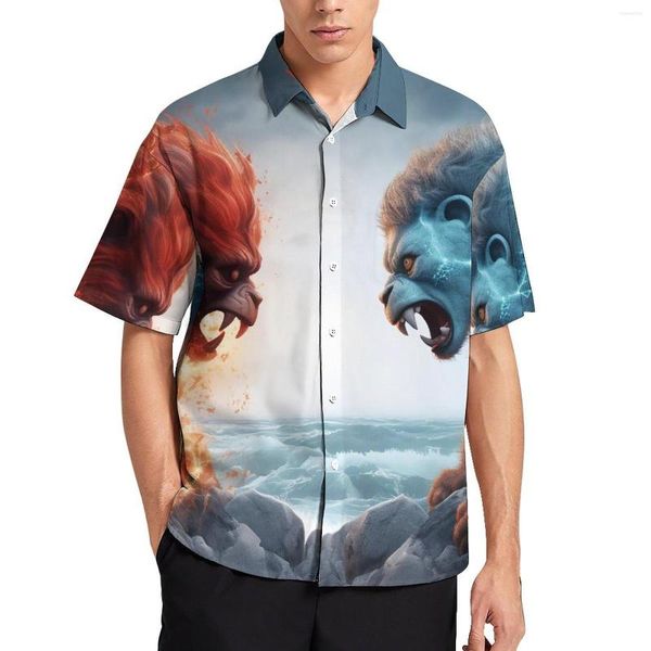 Мужские повседневные рубашки, рубашка для отдыха с изображением обезьяны, стиль Инь Ян, Power Hawaii, мужские винтажные блузки с коротким рукавом, дизайнерская одежда больших размеров