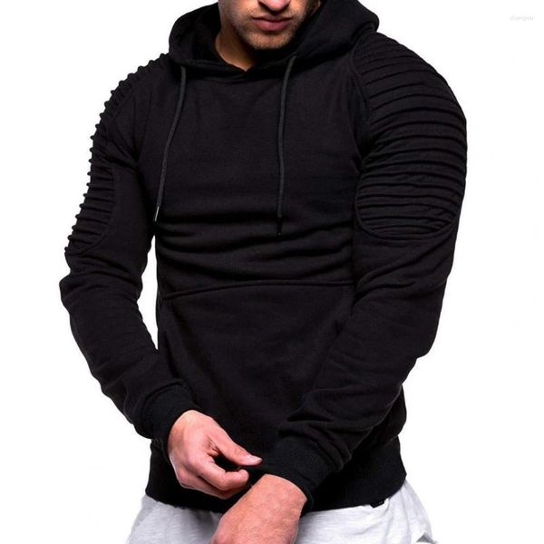 Hoodies masculinos mangas compridas pele-toque quente casual cor pura plissado ombro com capuz moletom com capuz roupas diárias