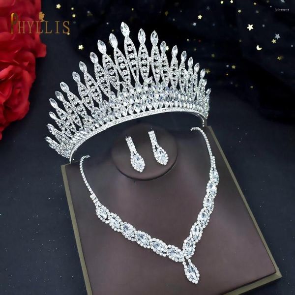 Fermagli per capelli A333 Splendidi orecchini a corona Collana da sposa Perline africane Set di gioielli Accessori Ornamento Girocollo da sposa