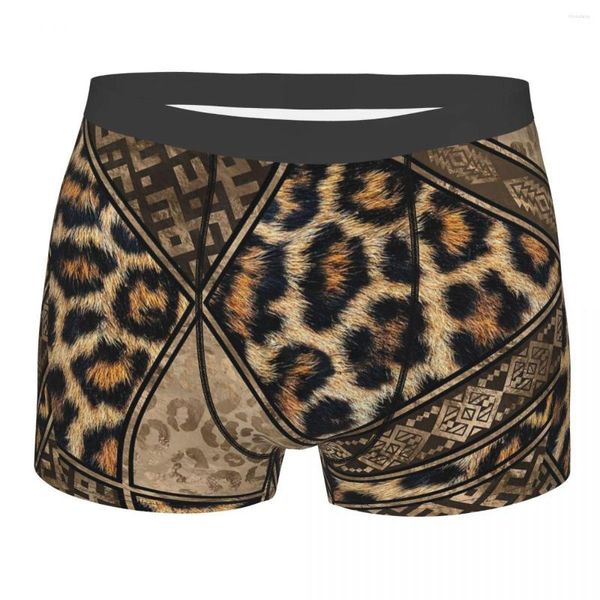 Unterhosen Herren Boxershorts Höschen Leopardenfell mit ethnischen Ornamenten Weiche Unterwäsche Braunes Tiermuster Homme S-XXL