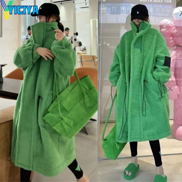 Misturas de lã feminina YICYA Turn Down Collar Coat Trench Coats Quente High Street Wool Mix Outerwears Top Feminino Reto Longo 230923