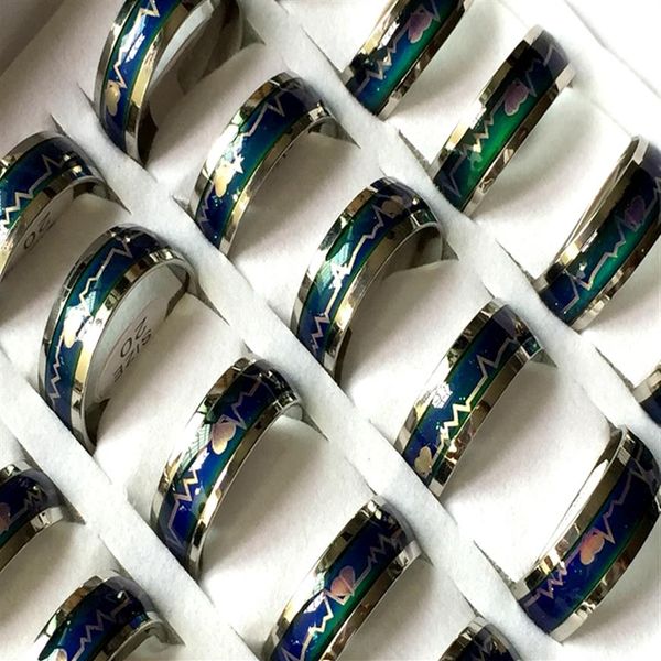 Todo 30 peças 8mm banda prata humor mudança de cor emoção anéis de aço inoxidável 316l joias anel de dedo masculino feminino anéis325g
