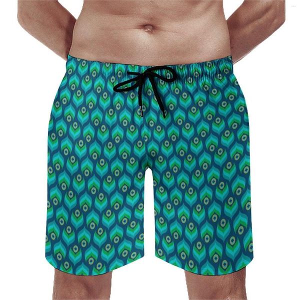 Shorts masculinos Board Peacock Feather Clássico Troncos de natação Animal Print Homem Quick Dry Sportswear Plus Size Beach