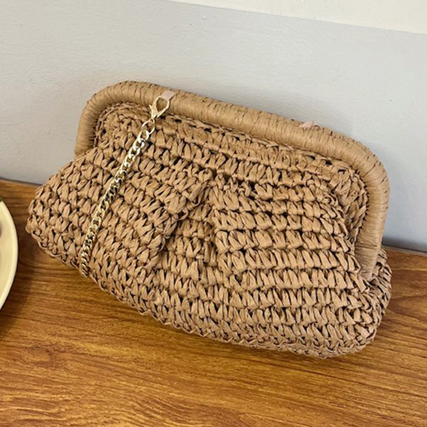 Saco de noite palha crossbody embreagem bolsa corrente sacos de ombro bolsa bolinho bolsa rattan boho verão praia tecido 2023 230923