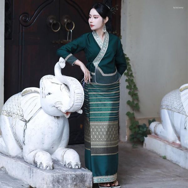Abbigliamento etnico 2023 Festival tradizionale tailandese Costume cinese Dai da donna Set di abiti retrò per minoranze in stile nazionale vintage