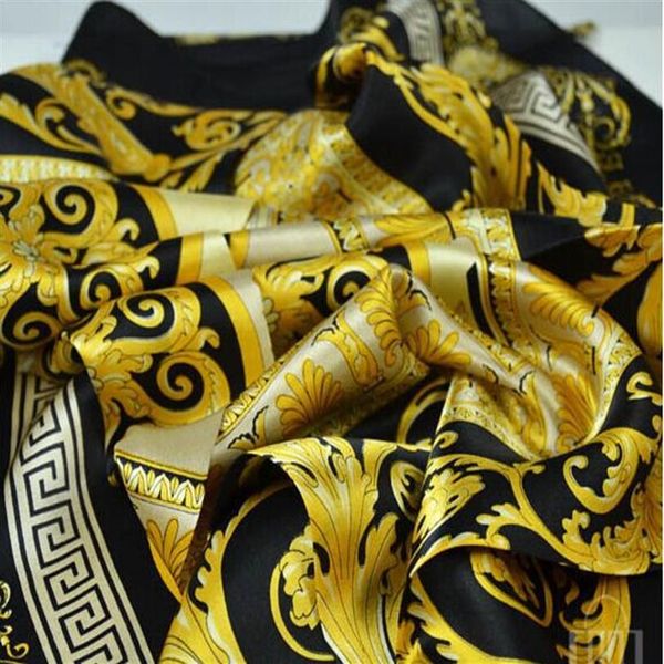 Bússola estilo 100% lenços de seda de mulher e homem cor sólida ouro preto pescoço impressão suave moda xale feminino lenço de seda square270u