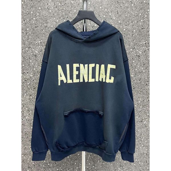 Balencaiiga Top -Qualität High -Version Paris B Familie 23 Klebeband Amerikanische gemusterte Papierbrief Printed Hoodie mit Schleifen für Männer und Frauen