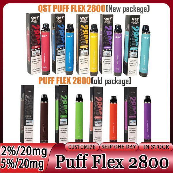 Puf esnek 2800 puflar 2800 tek kullanımlık vapes qst e sigara vape tek kullanımlık puf 2800 PODS cihaz kitleri 850mAh pille doldurulmuş 8ml buharlaştırıcı vaper kalem yeni paketleme