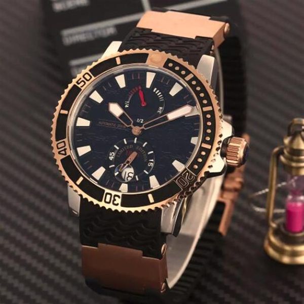 Лучшие полностью автоматические роскошные мужские механические наручные часы из розового золота с задней панелью из нержавеющей стали с черной резиновой пряжкой и датой, повседневные мужские часы Spo255S