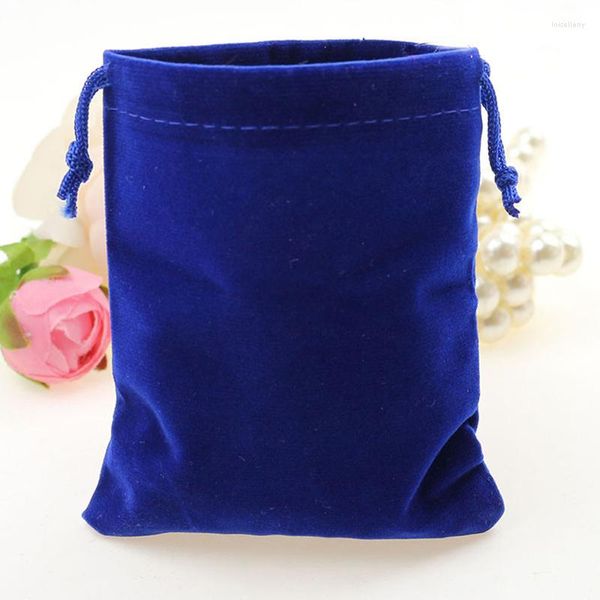 Bolsas de jóias 10/12cm 100pcs sacos de veludo azul real para embalar presentes artesanais diy mulheres jóias saco de flanela com cordão