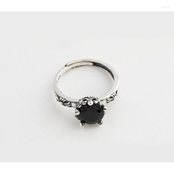 Cluster Ringe S925 Sterling Silber Ring Mädchen Öffnung Intarsien Schwarz Zirkon Finger Mode Trend Schmuck