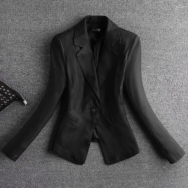 Frauen Leder Schwarz Anzug Jacke Frühling Kurze Koreanische Dünne Zeigen Wildleder Kleidung Eine Taste Mode Blazer Mantel