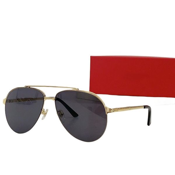 Klassische Retro-Sonnenbrille mit glattem und gebürstetem goldenem Finish. Vielseitiges Luxus-Nylon-Linsenmaterial. Verschiedene Linsenfarben. Mit Originalverpackung und Etui