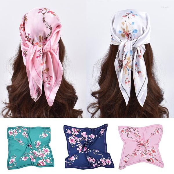 Sciarpe Modello di fiore di pesca Sciarpa di seta Scialle Avvolge Fascia Fazzoletto da collo di lusso Fasce per capelli Nastro di raso Quadrato Bandana da donna